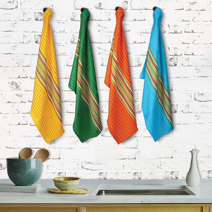 Urban Villa Kitchen Towels 100% Cotton Dish Towels for Kitchen(Set of 4)20”x30” Dish Cloths Highly Absorbent Kitchen Linen Set with Hanging Loop Perfect for Drying Dishes Cleaning Towels -Multi Color