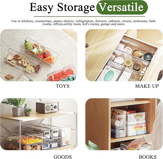 bealy 2 Pack Fridge Organizers and Storage with Pull out Drawer, Stackable Storage Drawer, Clear Refrigerator Organizers, BPA-Free for Freezer Kitchen Cabinet Pantry, 3.14QT
