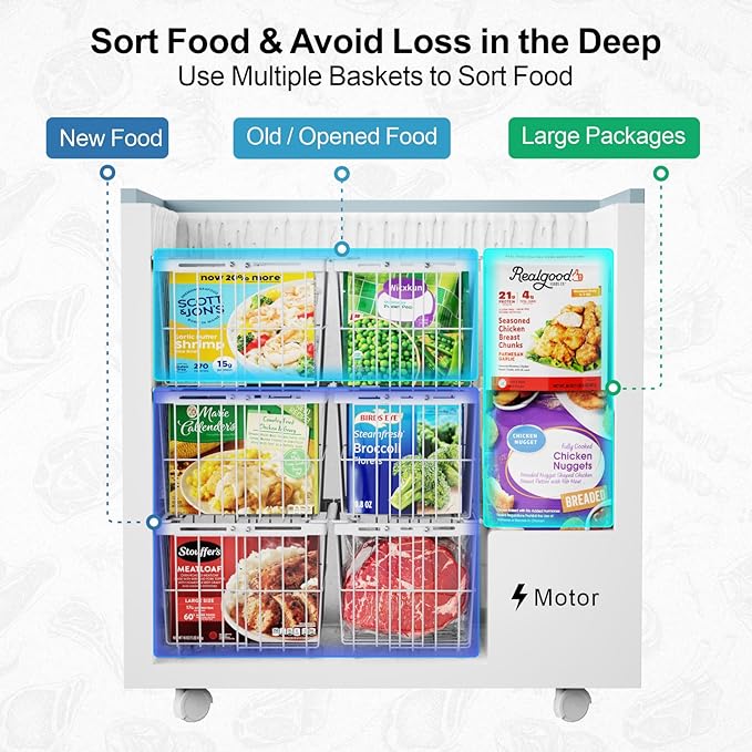 iSPECLE Freezer Organizer Bins - 5 Pack Adjustable Width for 5 to 7 Cu.Ft Chest Freezers, Stackable Wire Storage Baskets, Assembly Required, White