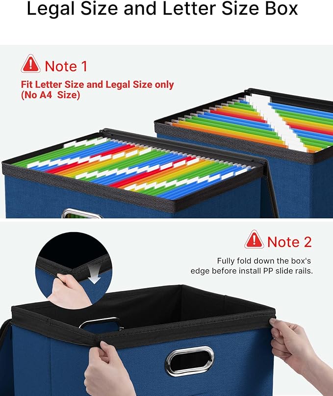 Oterri File Organizer Boxes with Lids, File Box with Mesh Pockets, Document Organizer Box for Letter Size Folders, Zippers Important Document Organizer (Dark Blue, Large-1 Pack Without Folders)