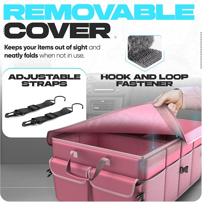 FORTEM Trunk Organizer For SUV Car Trunk Organizer, Foldable Storage, Car Accessories for Women Men, Collapsible Bag, 600D Oxford, Non Slip Bottom, Straps, Soft Cover (50L)