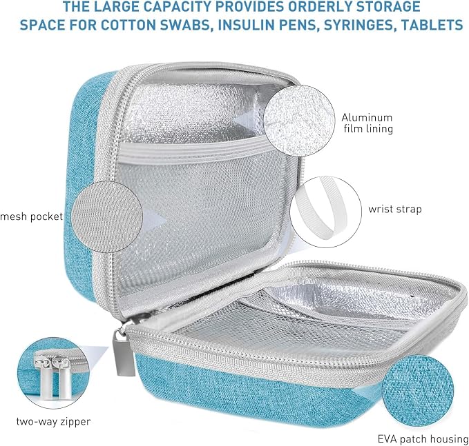 suzamed Insulin Cooler Travel Case,EVA Insulation Travel Medicine Kit with 2 Ice Packs for Diabetes Care,Insulin Pen and Other Diabetic Supplies(Sky Blue)