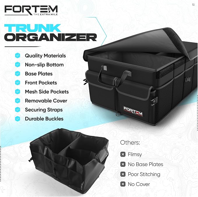 FORTEM Trunk Organizer For SUV Car Trunk Organizer, Foldable Storage, Car Accessories for Women Men, Collapsible Bag, 600D Oxford, Non Slip Bottom, Straps, Soft Cover (50L)