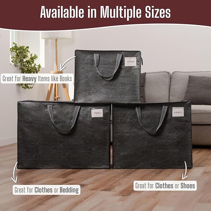 VENO 4 Pack Heavy Duty Moving Bags, Storage Bags, Packing Supplies, Top Zipper, Storage Totes for Camping, Clothes, Bedding, Comforters, Pillows (13 Gallon Dark Gray, 4 Pack)