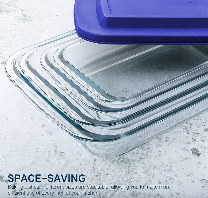 8-Piece Glass Baking Dish Set with Plastic lids,Rectangular Glass Bakeware Set with Lids, Baking Pans for Lasagna, Leftovers, Cooking, Kitchen, Freezer-to-Oven and Dishwasher, Navy Blue