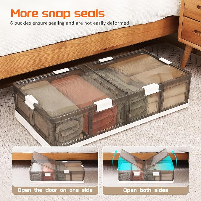 Under Bed Storage Containers with Wheels - Stackable, Foldable Plastic Storage Boxes with Lids for Clothes, Shoes, Blankets - Perfect for Bedroom Organization and Dorms (1 Pack-25.2''x16.5''x7.1'')