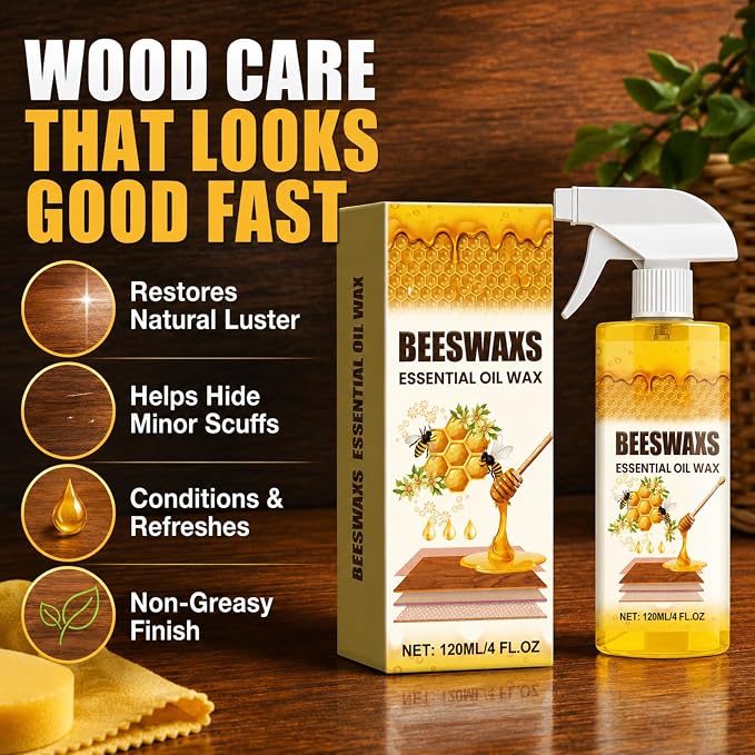 2-Pack Beeswax Wood Polish Spray, Beeswax Essential Oil Wax, Deep Restore Furniture Cleaner for Cabinets,Hardwood Floors,Tables & All Wood Surfaces, Non-Greasy Formula