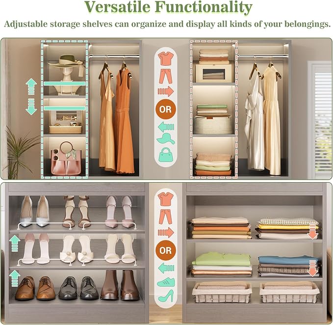 Besiost Closet System, 84"/7 FT Closet Organizer System with Drawers and Shelves, Walk-in Closets Systems, Free Standing Reach in Closet Tower, Load 1800+LBS, Morandi Grey 3 Pack