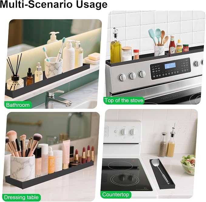Mofason Silicone Magnetic Stove Top Shelf - 30 Inch Spice Rack Black | Kitchen over stove oven shelf, non-slip above stovetop tray for back of stove; magnetic spice rack organizer, oven top shelf