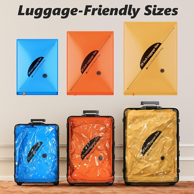 SUOCO 22 Pack Vacuum Seal Bags for Clothing Travel with Wireless Pump, 3 Sizes (20/24/28 Inch) Compression Packing Cubes for Luggage Suitcase