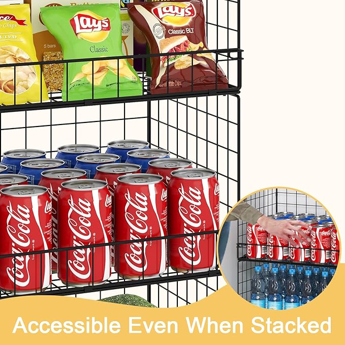 4 Pack Stackable Wire Baskets for Pantry Organizers and Storage, Large Pantry Basket for Snack Organizer, Foldable Fruit and Vegetable Storage Bin Store Can Onion Potato for Kitchen Cabinet/Countertop