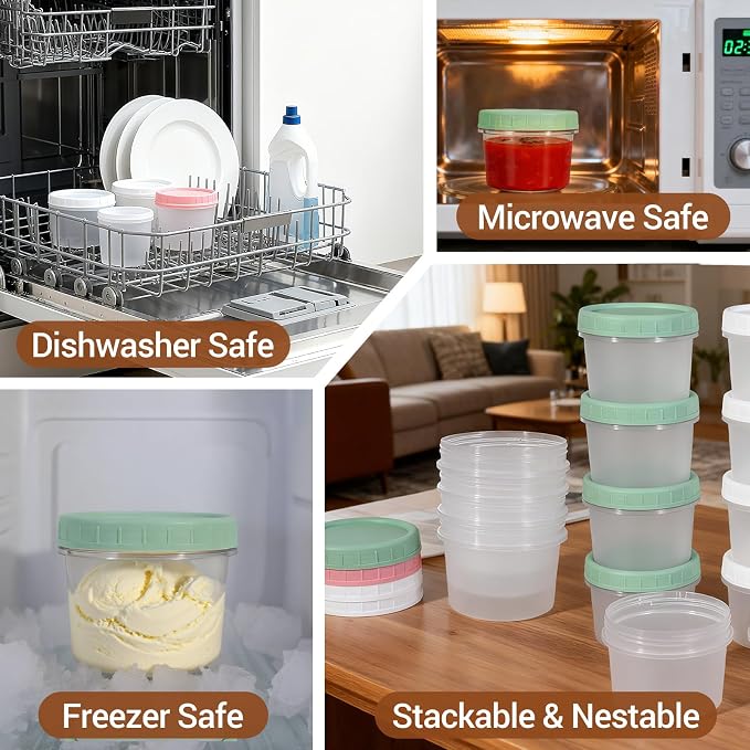 DEMORA 5 oz Small Plastic Containers with Twist on Lids [20 Sets], Stackable Little Food Storage Containers for Snack Lunch Meal Prep Salad Dressings, Freezer/Microwave/Dishwasher Safe, BPA Free