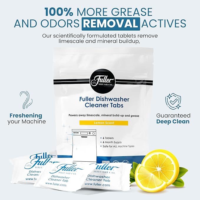 Fuller Dishwasher Cleaner Tabs – Lemon Scent – Eliminates Limescale, Grease & Odors – Septic Safe, Compatible with All Dishwasher Types – (Pack of 2)