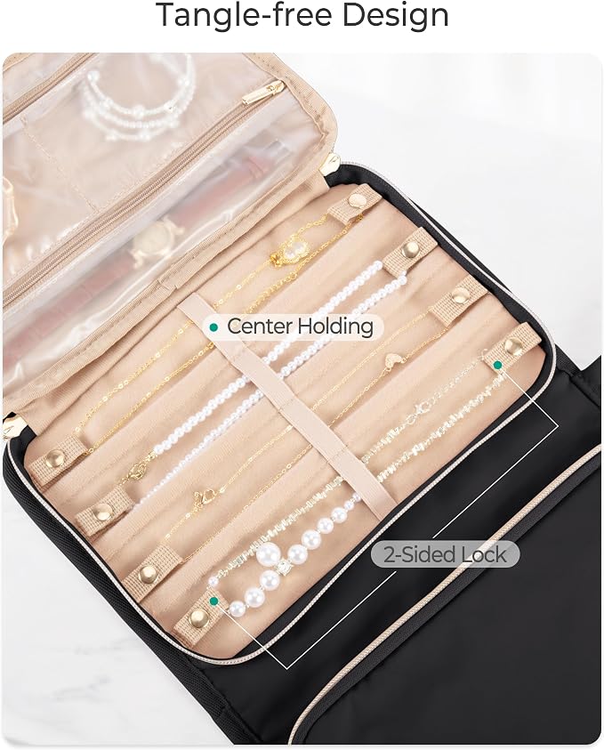 Marscamd Travel Jewelry Case Organizer, Foldable Jewelry Bag, Black | with Zipper Jewelry Bag for Earrings, Rings, Necklaces, Bracelets, Brooches