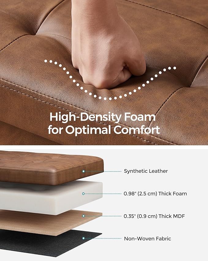 SONGMICS MAZIE Collection - 43 Inches Storage Ottoman Bench with Flipping Lid, Storage Chest with Iron Frame Support, Load 660 lb, for Living Room, Bedroom, Synthetic Leather, Coffee Brown ULSF075K01