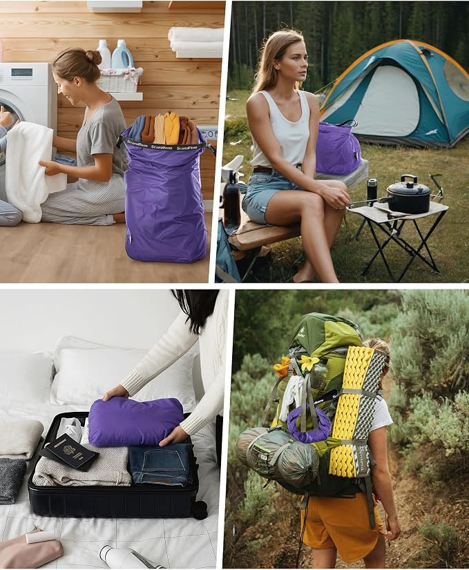Travel Compression Laundry Bag for Dirty Clothes, Pump-Free Vacuum Space Saver Bag, Reusable Waterproof Wet Dry Bag, Travel Laundry Bag for Luggage, Packing, Suitcase (1 Pcs)（Purple, L)