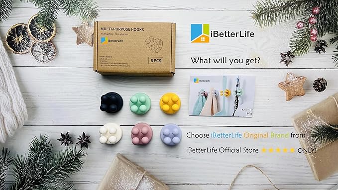 iBetterLife Silicone Toothbrush Shower Holder - 6Pcs Self Adhesive Wall Mounted Single Hook for Hanging Tooth Brushing, Functional Utility Plug Holder for Bathroom Kitchen Living Room Office, Yellow