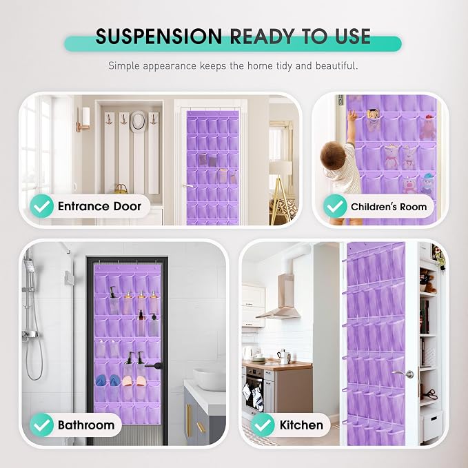 WVM Over the Door Shoe Organizer with 35 Breathable Mesh Pockets, Hanging Shoe Organizer for Door with 4 Metal Hooks, Large Capacity Closet Storage for Shoes, Accessories
