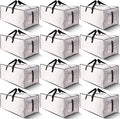 HOMESURE 12 Pack Large Strong Moving Bags with Zippers & Carrying Handles - Water-Resistant - Heavy Duty Storage Tote for Space Saving, Fold Flat, Alternative to Moving Box (Semi-Transparent)