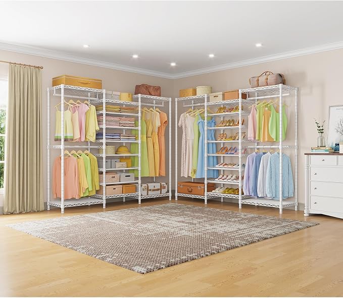 VIPEK S3 Freestanding Clothes Rack Heavy Duty Garment Rack 8-Tier Shoe Racks Closet Storage Organizer Large Wardrobe, Hanging Rod, Adjustable Metal Shelf, 68.9" L x 15.7" W x 76.4" H, White