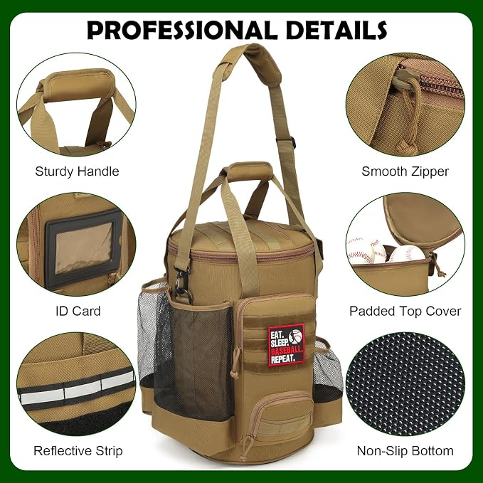 Baseball Bucket Bag, Softball Coaches Bags Fit 6 Gallon Buket | Baseball Coaching Accessories Organizer with Anti-Slip Bottom & Multiple Pockets for Bat, Gloves, Scoreboards