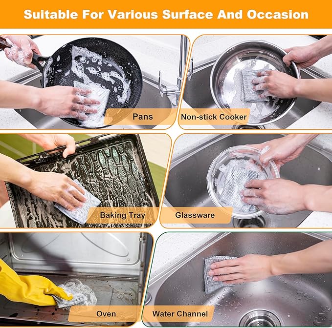 Inkhut Non Scratch Wire Dishcloth, Multipurpose Wire Dishwashing Rag for Wet and Dry, Multifunctional Dish Rags for Washing Dishes Kitchen Cleaning