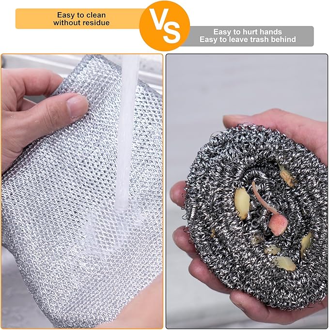 Inkhut Non Scratch Wire Dishcloth, Multipurpose Wire Dishwashing Rag for Wet and Dry, Multifunctional Dish Rags for Washing Dishes Kitchen Cleaning