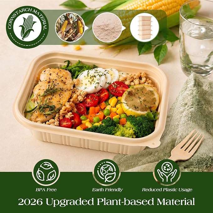 Glotoch Express 300 Pack 22oz Food Containers with Lids Meal Prep Containers Reusable Plant-based Cornstarch Lunch Box BPA Free Small Take Out Box for Salad Microwave & Freezer Safe