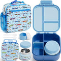 Fimibuke Kids Bento Lunch Box w/ 8.5oz Thermo Food Jar, Insulated Lunch Bag | Leak Proof 3-4 Compartments 60oz Toddler Lunch Food Container with Utensils, Sauce Cup for School Boys Girls, Dishwasher Safe