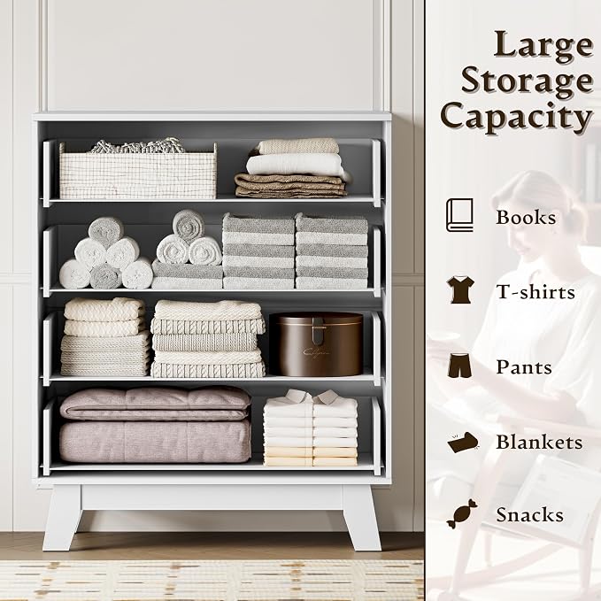 BORNOON 39" Tall Dresser for Bedroom, 4-Drawer Fluted Chest of Drawers, Modern Wood Highboy with Deep Storage, Metal Slides & Handles, Anti-Tip Kit, Vertical Clothes Organizer for Apartment, Nursery