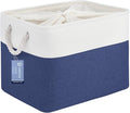 Large Storage Baskets- 16x12x12 inch Storage Bins for Shelves and Closet Organizing, Foldable Fabric Bin for Home Organization Clothes and Laundry (1-Pack, White&Blue)