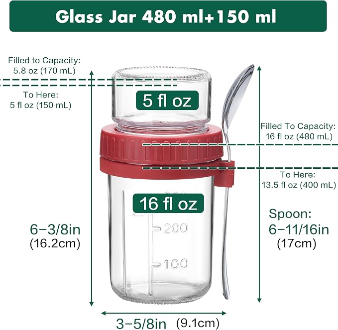 Danmu 4 Pack Overnight Oats Containers with Lids 21 oz (16+5),Dual-Layer Yogurt Parfait Cups with Lids,Meal Prep Containers Glass for Snack,Overnight Oats,Yogurt,Parfait,Salad Dishwasher Safe | 4pcs,Dry&Wet Separation,Wide Opening,Leakproof,Parfait Con...