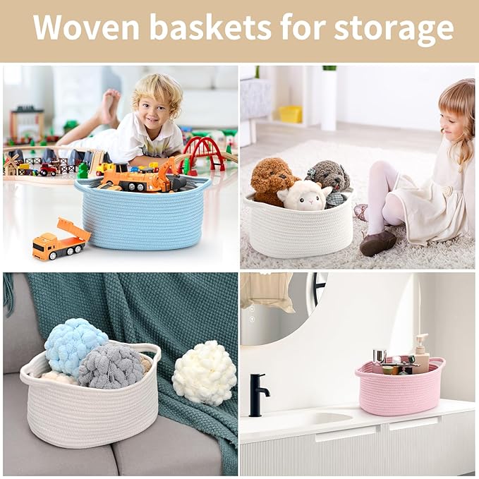 Happyiren Cute Woven Gift Basket – Beige Empty Gift Basket for Nursery, Baby Shower Gifts, Birthday, Wedding, Burr Baskets for Valentines Day,, Decorative Storage Bin for Toys, Diapers, Books