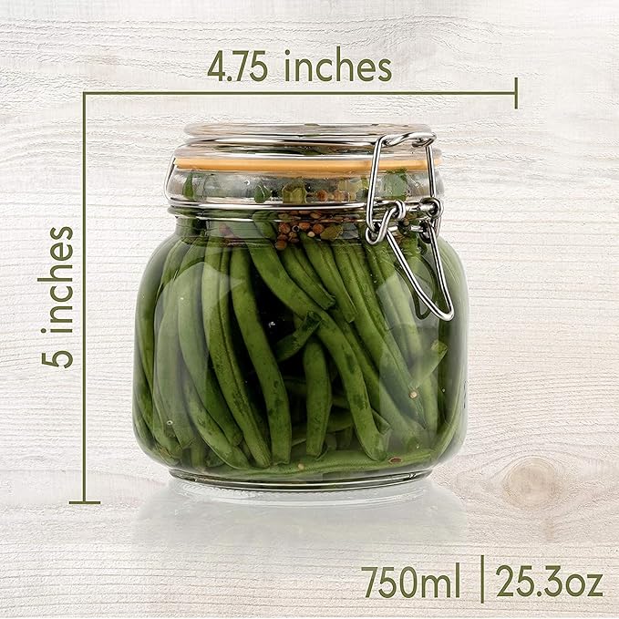 Hovico 25 oz Glass Jars With Airtight Lids And Leak Proof Rubber Gasket,Wide Mouth Mason Jars With Hinged Lids For Kitchen Canisters 750ml, Glass Storage Containers