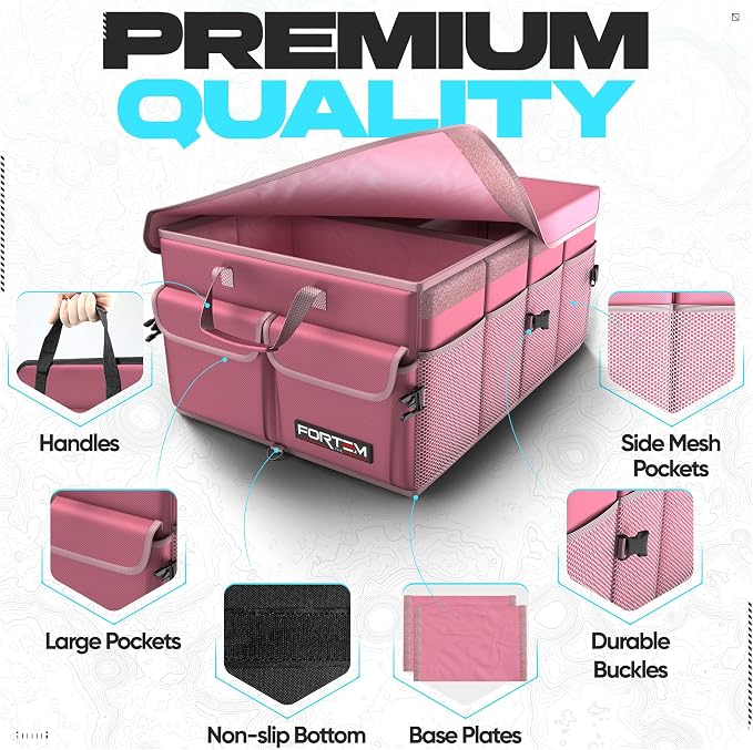 FORTEM Trunk Organizer For SUV Car Trunk Organizer, Foldable Storage, Car Accessories for Women Men, Collapsible Bag, 600D Oxford, Non Slip Bottom, Straps, Soft Cover (50L)