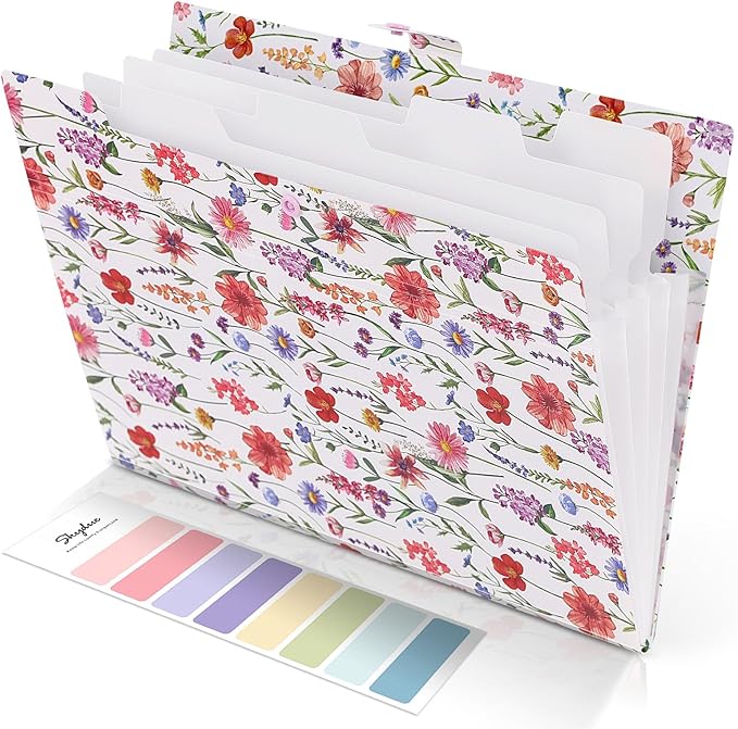 SKYDUE Accordion File Organizer, Floral Expanding File Folders with 5 Pockets, Cute Document Organizer for Paper Bills Receipt Storage, School Office & Hospital Supplies Letter/A4 Size White