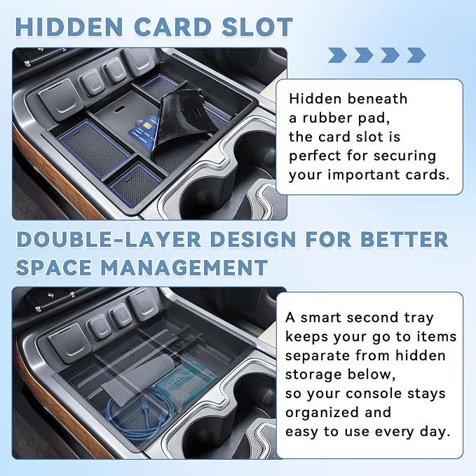 Center Console Organizer Tray for 2014-2018 Chevy Silverado/GMC Sierra 1500 | 2015-2019 Silverado/Sierra 2500HD/3500HD Accessories, Armrest Storage Box Add Extra Storage, Full Console w/Bucket Seat ONLY