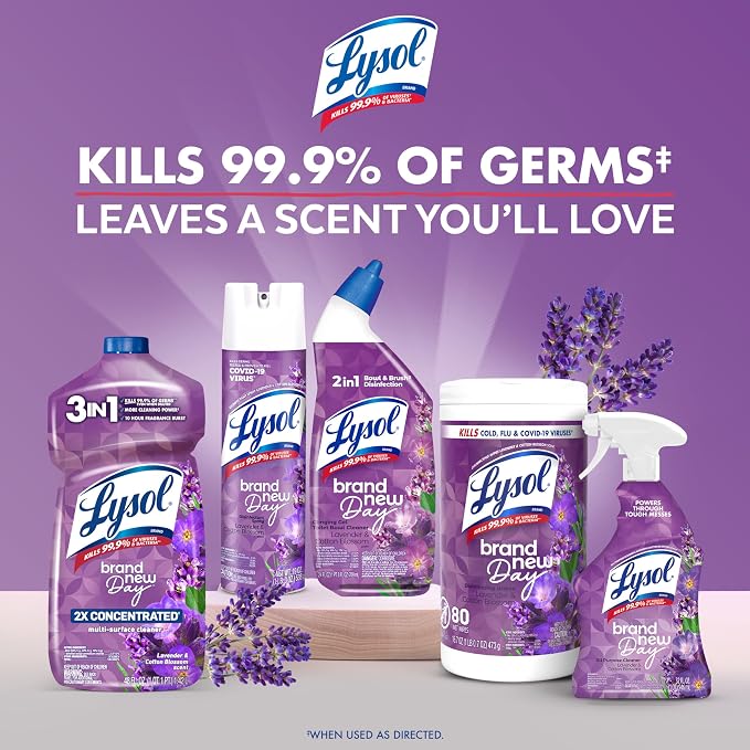 Lysol Disinfecting Wipes, Multi-Surface Cleaner, Lavender, 80 ct. | All Purpose Cleaner, Sanitizing, Deodorizing, Apartment Essentials, Back To School Cleaning Supplies, Kitchen & Bathroom Wipe