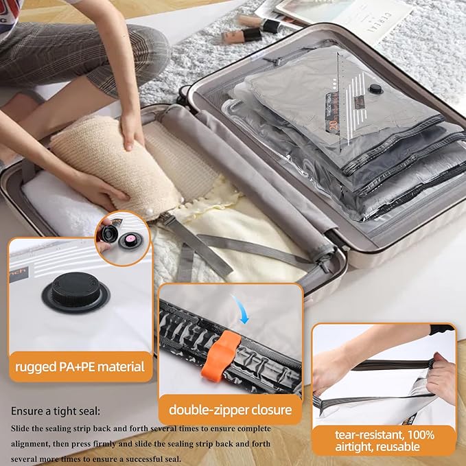 Vacuum Seal Bags For Travel With Rechargeable Cordless Pump, 15 Pack Space Saver Compression Bags For Clothes, Bedding, Blankets, Pillows, Luggage, Ideal For House Moving & Home Organization