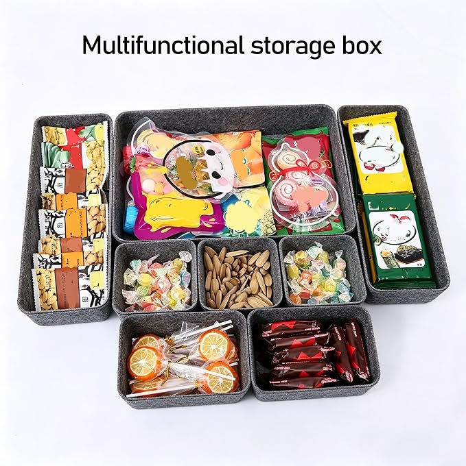 8Pack Drawer Organizer Compatible with Alex, Felt Desk and Makeup Drawer Organizers, Soft Storage Bins for Office, Vanity, Bedroom, and Dresser Drawers