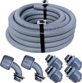 Sealproof 1-1/4 Inch Non-metallic Liquid-Tight Conduit and Connector Kit, 25 Foot Made in USA Flexible Electrical Conduit Type B with 4 Straight and 2 90-Degree Conduit Connector Fittings, 1.25" Dia