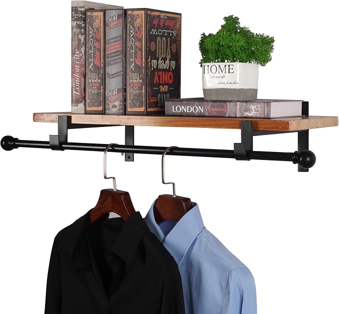 AddGrace Closet Rod Bracket Heavy Duty Shelf Brackets Black 4 Inch 2 Pack | Fit for Closet Wardrobe Laundry Room and Kitchen, with Hook, Store Above and Hang Below, Supports 66 lbs, Easy to Install