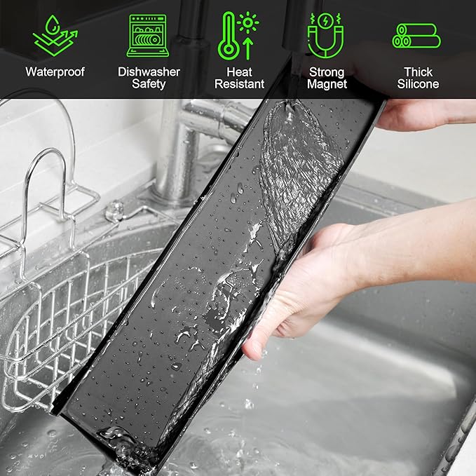 Mofason Silicone Magnetic Stove Top Shelf - 30 Inch Spice Rack Black | Kitchen over stove oven shelf, non-slip above stovetop tray for back of stove; magnetic spice rack organizer, oven top shelf
