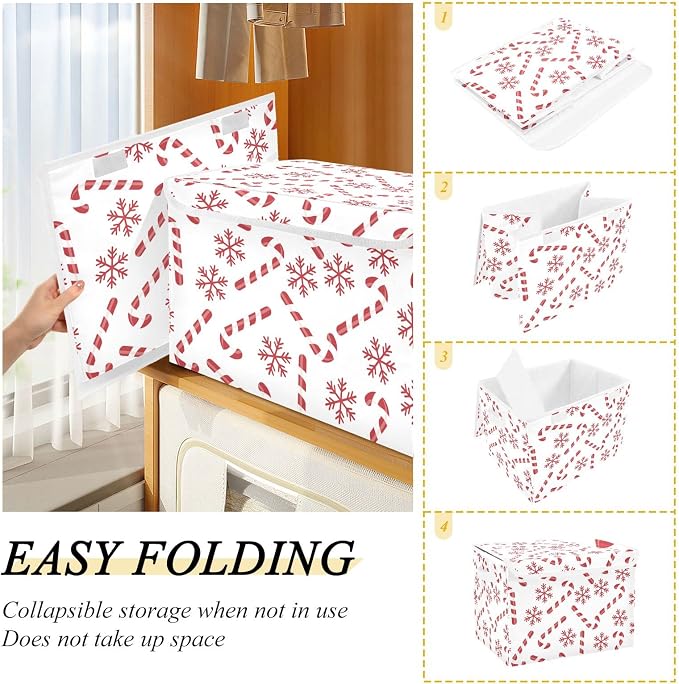 CaTaKu Large Fabric Storage Bins With Lids, Christmas Candy Canes Storage Boxes With Handles for Organizing Clothes, Collapsible Storage Cube Bins Baskets for Shelves