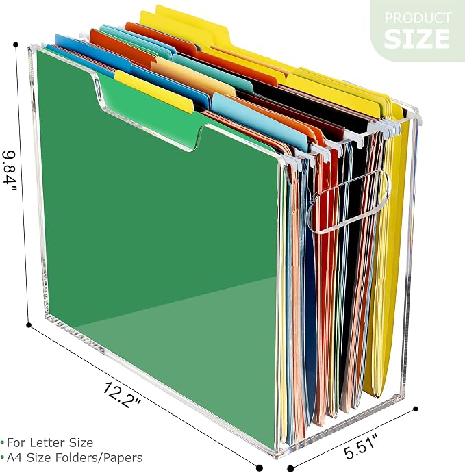 DINGHUO Acrylic File Organizer for Desk, Letter Size Hanging File Folder Holder with Handles, Clear Portable Storage Box for Office Home School -1 Pack