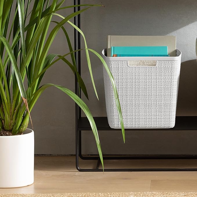 Curver Set of 4 Large Cube 17L Jute Decorative Plastic Organization and Storage Baskets - Perfect Bins for Home Office, Closet Shelves, Kitchen Pantry and All Bedroom Essentials, White