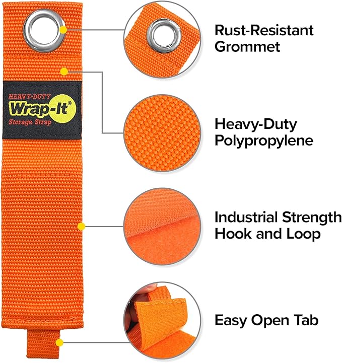 Heavy-Duty Wrap-It Storage Straps - 13-inch (6-Pack) Blaze Orange - Garage Organizer and Extension Cord Hanger for Garage Gadgets