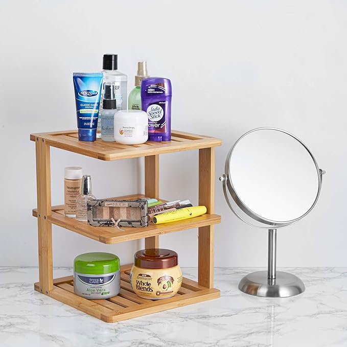 Bamboo Corner Shelf, 3 Tier, 10 x 10 inch, 11.5 inches high