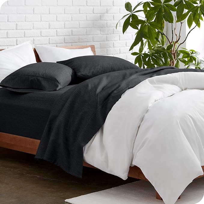 Bare Home California King Sheet Set - 1800 Ultra-Soft Microfiber Cal King Bed Sheets - Double Brushed - Deep Pockets - Easy Fit - 4 Piece Set (California King, Heathered Black)