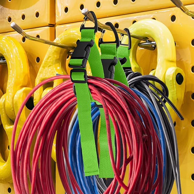6 Pack 17 Inch Adjustable Extension Cord Holder Organizer with Triangle Clips for Garage Organization and Storage Heavy Duty Extension Cord Hanger for Men Workshop (Green)